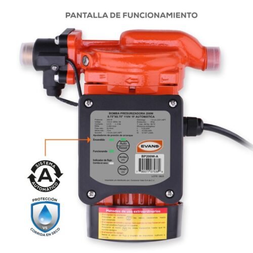 BP200W-A-6 Bomba Presurizadora 2 Servicios 200w Automatica Con Controlador Inteligente Evans