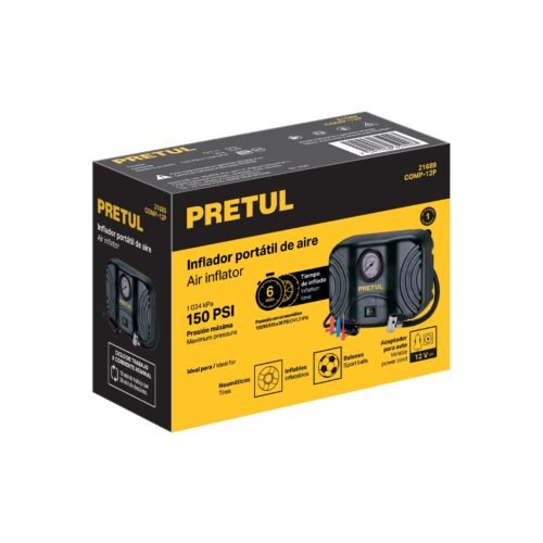 21689 - Inflador portátil para auto, 12 V, PRETUL