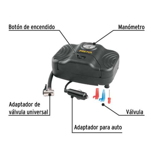 21689 - Inflador portátil para auto, 12 V, PRETUL