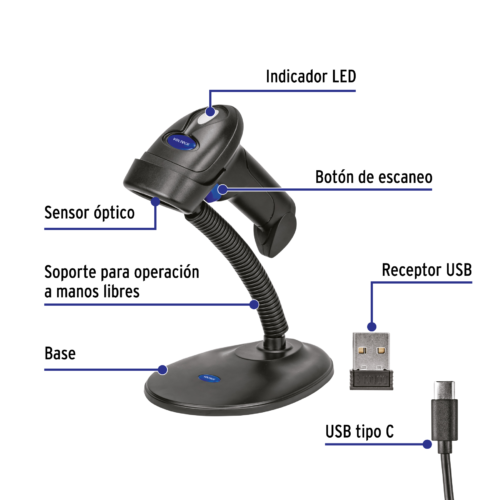 44196 - Lector de código de barras 2D, inalámbrico, VOLTECK