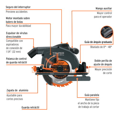 SICI-7-1-4N5+FC1 103740 - Sierra circular 7-1/4' 1900W, TRUPER INDUSTRIAL