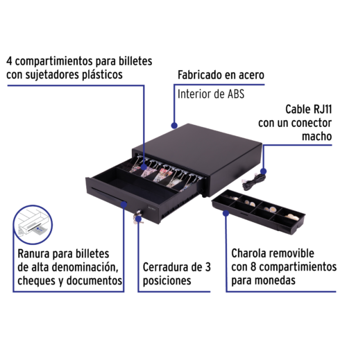 43943 - Cajón de dinero para 5 billetes y 8 monedas, VOLTECK