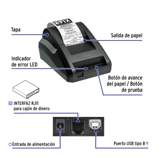43944 - Impresora de tickets 58mm, USB, corte manual, VOLTECK