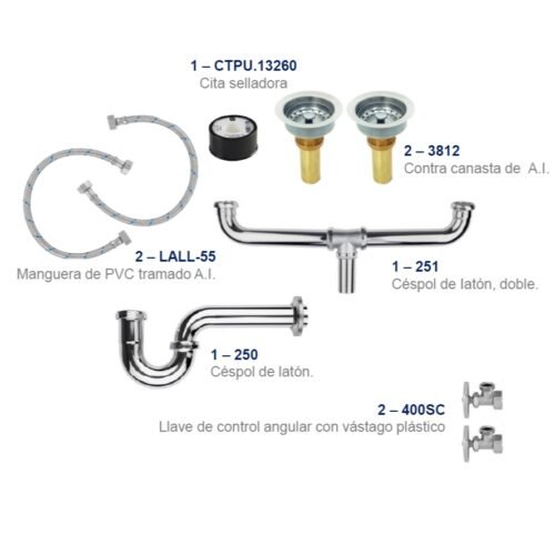 Kit de reparación de latón para fregadero doble - KFL2