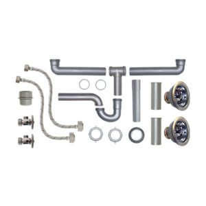 Kit instalación de Fregadero 2 tarjas con contracanasta p/tubo de cobre - PS-F008