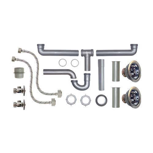 Kit instalación de Fregadero 2 tarjas con contracanasta p/tubo de cobre - PS-F008