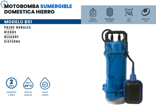 Bomba sumergible doméstica hierro 3/4HP c/flotador Marshall