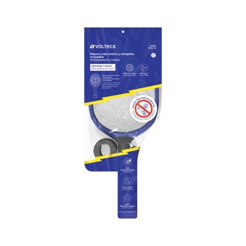 43893 - Raqueta mata moscas y mosquitos con base, recargable VOLTECK