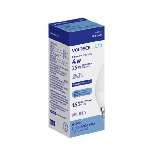 43749 - Foco LED tipo vela 4W (25W), luz blanca brillante 6500K, E12