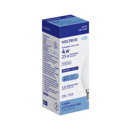 43752 - Foco LED tipo vela 4W (25W), luz blanca brillante 6500K, E14