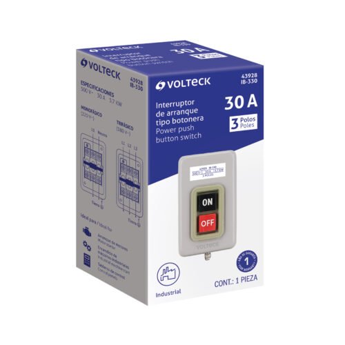 43928 - Interruptor de arranque tipo botonera 30A, metálico, VOLTECK