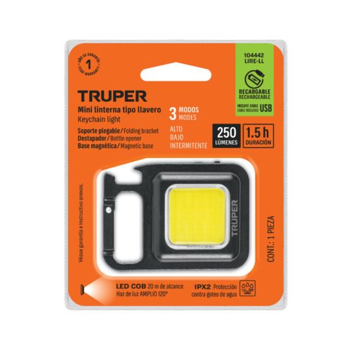 104442 - Mini linterna LED 280 lm recargable, tipo llavero, TRUPER