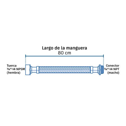 43728 - Manguera para boiler, acero inox. 1/2'H x 1/2'M, 60 cm