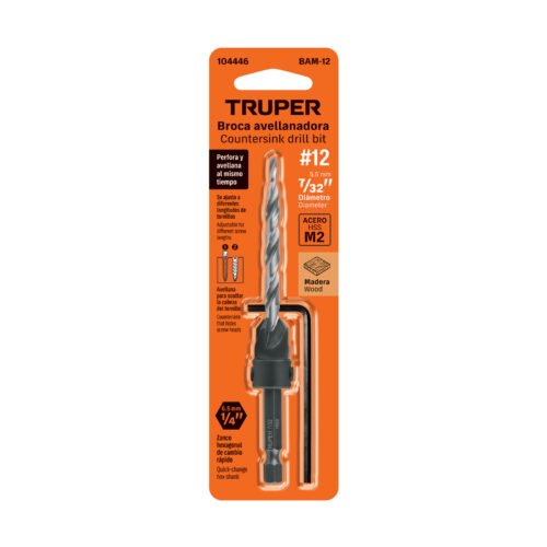 104446 - Broca avellanadora #12 para madera, 7/32', TRUPER