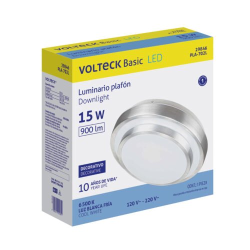 29846 - Luminario LED plafón decorativo 15W 6500K, metálico, BASIC