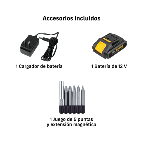 29855 - Taladro/destornillador 3/8', 12V, 1 batería 2Ah, PRETUL