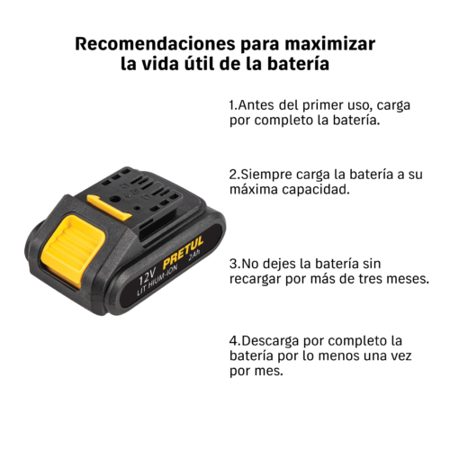 29855 - Taladro/destornillador 3/8', 12V, 1 batería 2Ah, PRETUL