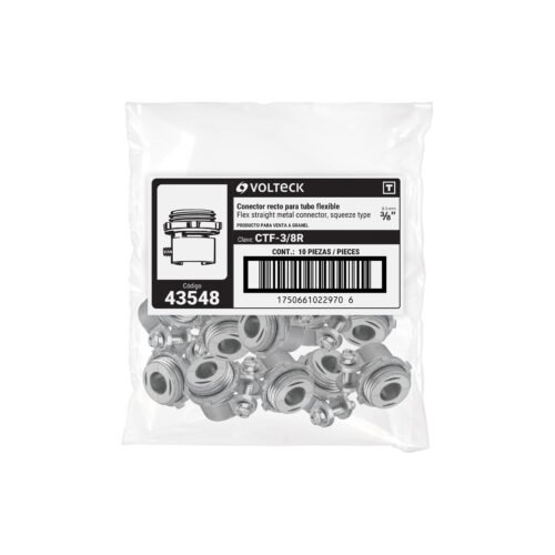 43548-2 43548 - Conector recto 3/8' para tubo flexible metálico, VOLTECK