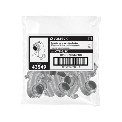43549 - Conector curvo 3/8' para tubo flexible metálico, VOLTECK