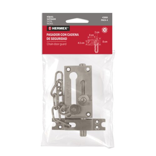 43866 - Pasador con cadena para puerta, acabado níquel satín, HERMEX
