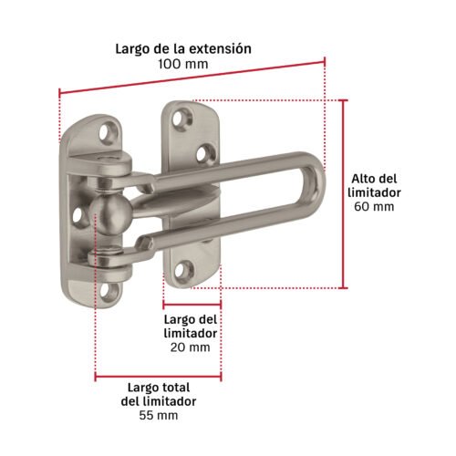 43881 - Pasador abatible para puerta, acabado níquel satín, HERMEX