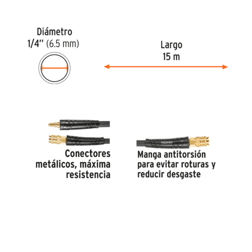 102472 - Manguera para compresor, híbrida, 15m x 1/4', TRUPER