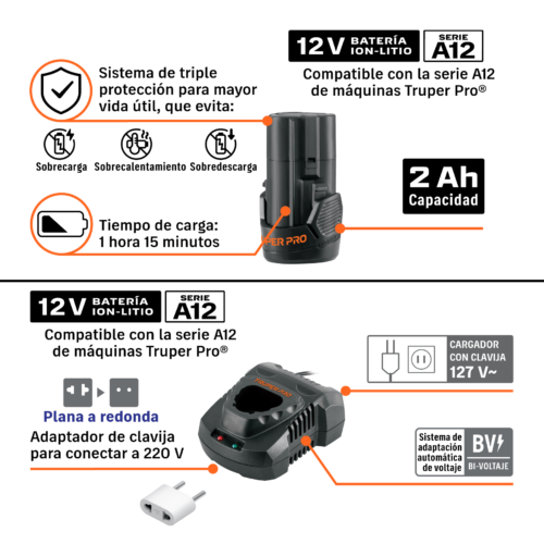 104414 - Destornillador de impacto 1/4', 12 V brushless, TRUPER PRO