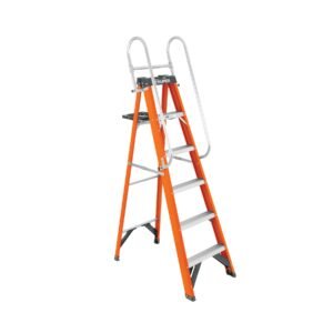 104418 - Escalera de tijera con barandal, 5 peldaños, fibra de vidrio