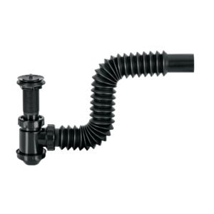 43128 - Céspol de bote de PP con contra, negro, para lavabo, FOSET