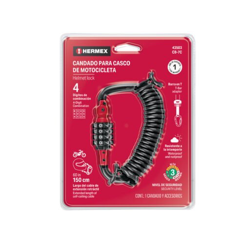 43503 - Candado para casco de motocicleta, 7 cm x 1 m, HERMEX