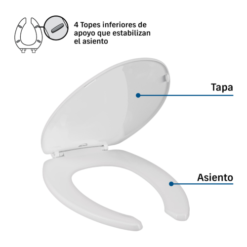 43634 - Asiento alargado ligero para WC, abierto, blanco, BASIC