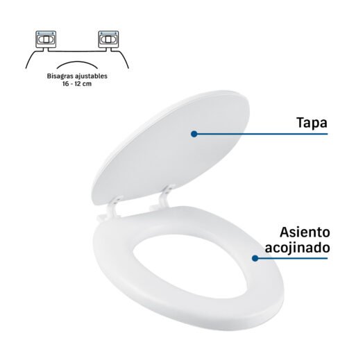 43738 - Asiento alargado acojinado para WC, cerrado, blanco, AQUA