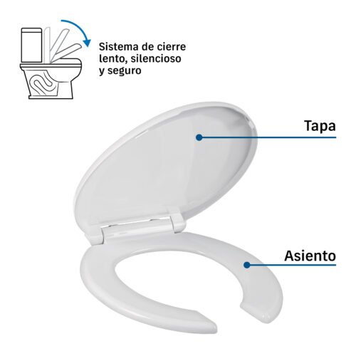 45849 - Asiento redondo para WC,cierre lento, abierto,blanco,ELEMENT