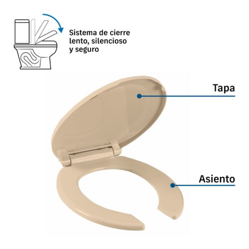 45850 - Asiento redondo para WC,cierre lento, abierto, hueso,ELEMENT